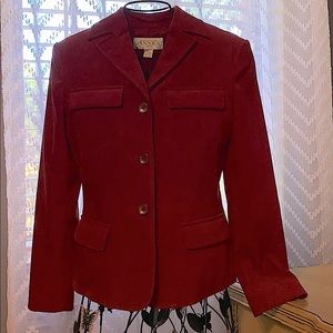 Faux Suede Blazer Jacket - Burgundy